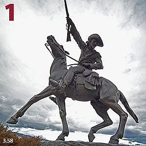 Statue by Gertrude Vanderbilt Whitney titled 'Buffalo Bill—The Scout,' from 1924, showing the iconic figure on horseback with a raised rifle.