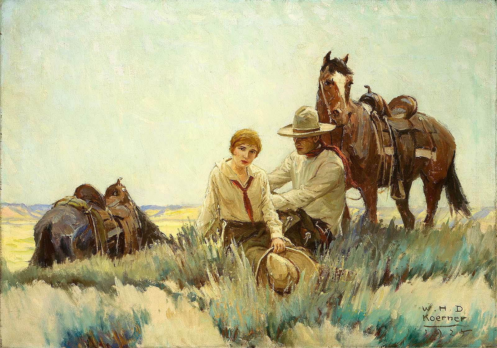 W.H.D. Koerner (1878 – 1938). "'We Been Missing You Something Frightful,' He Said," 1925. Oil on canvas. Gift in memory of Margaret Elizabeth Stewart MacFarland. 9.84