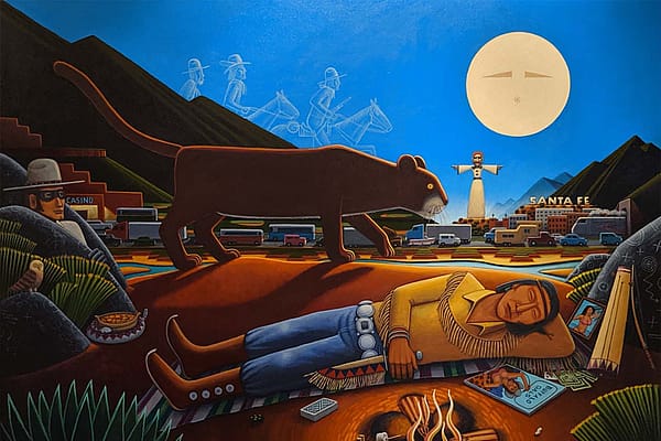 David P. Bradley (Minnesota Chippewa, b. 1954). "Tonto's Dream," 2013. Acrylic on canvas. Gift of The Alexander Bodini Foundation, in memory of Alexander Bodini. 8.13