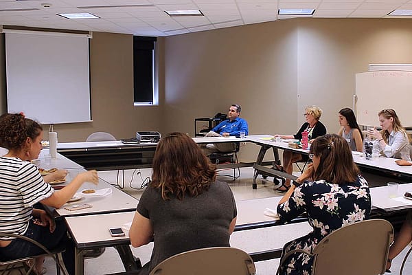 Jeremy Johnston presenting at an intern luncheon at the Center of the West in 2018.
