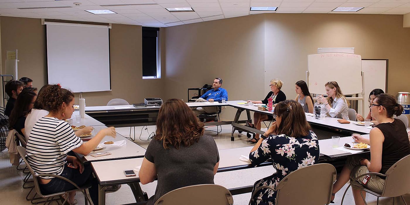Jeremy Johnston presenting at an intern luncheon at the Center of the West in 2018.