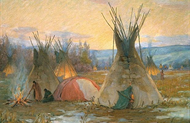 Joseph Henry Sharp's "Squaws Preparing Sweat Teepee; [Preparing for the Medicine Sweat]," ca 1922. 5.74
