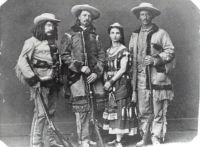 Left to right: Ned Buntline, Buffalo Bill, Giuseppina Morlacchi, and Texas Jack.
