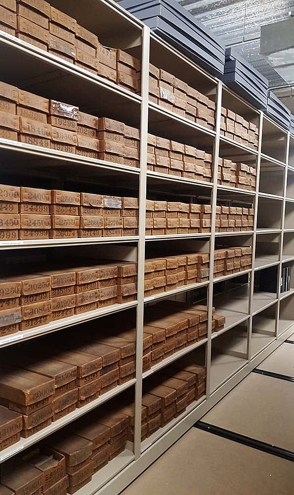 A.H. Fox card record boxes in storage