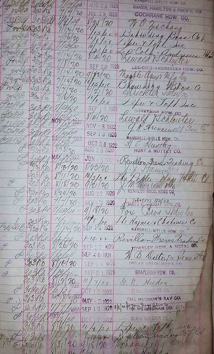 A page from a Savage ledger